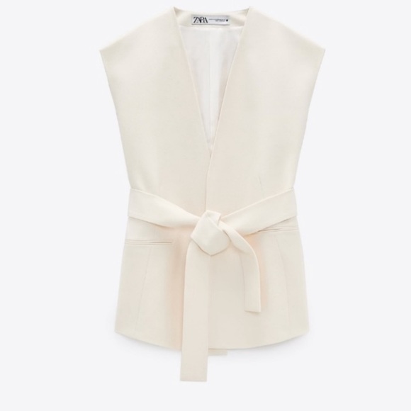 Zara Cream Sleeveless Belted Oversized Vest M/L - Picture 8 of 9